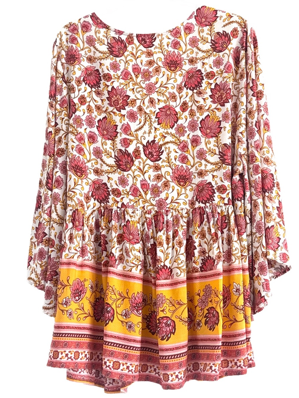 Aveology Salma Boho Tie-Front Floral Tunic in Cream, Pink & Yellow 18/20 - Picture 8 of 9
